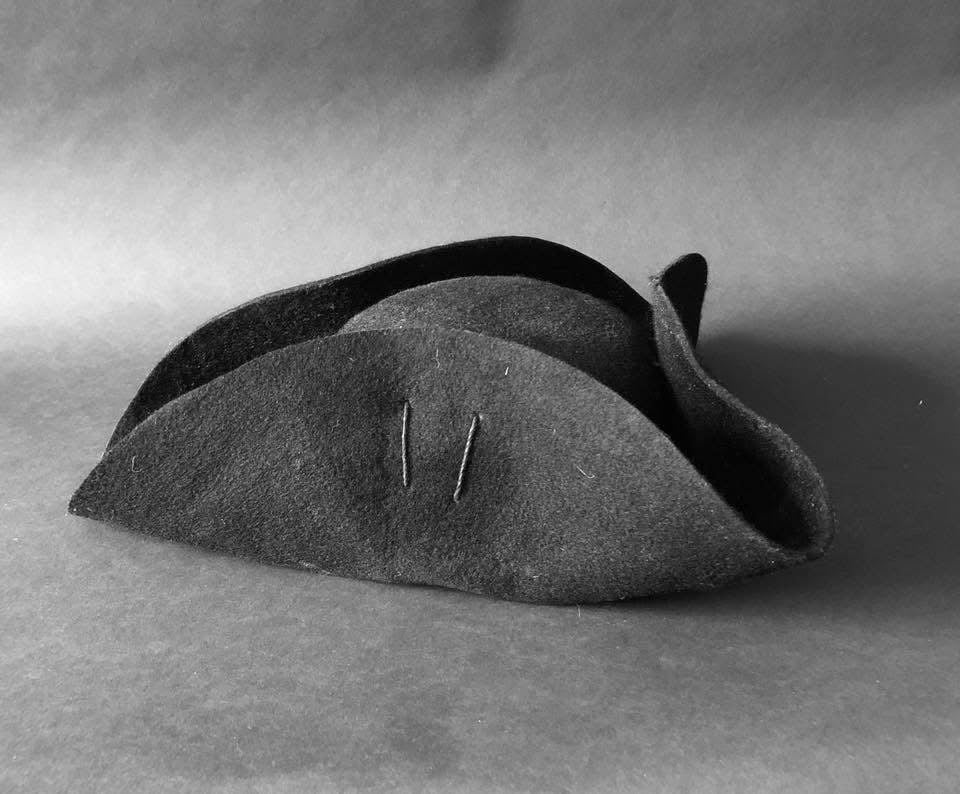 Unbound Wool Felt Cocked Hat without Cockade: French & Indian War